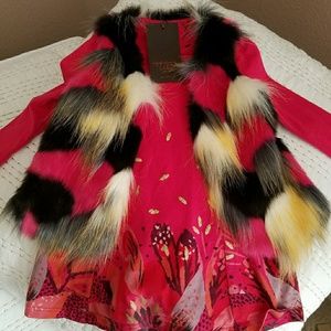 Catimini pink jersey dress with faux fur vest